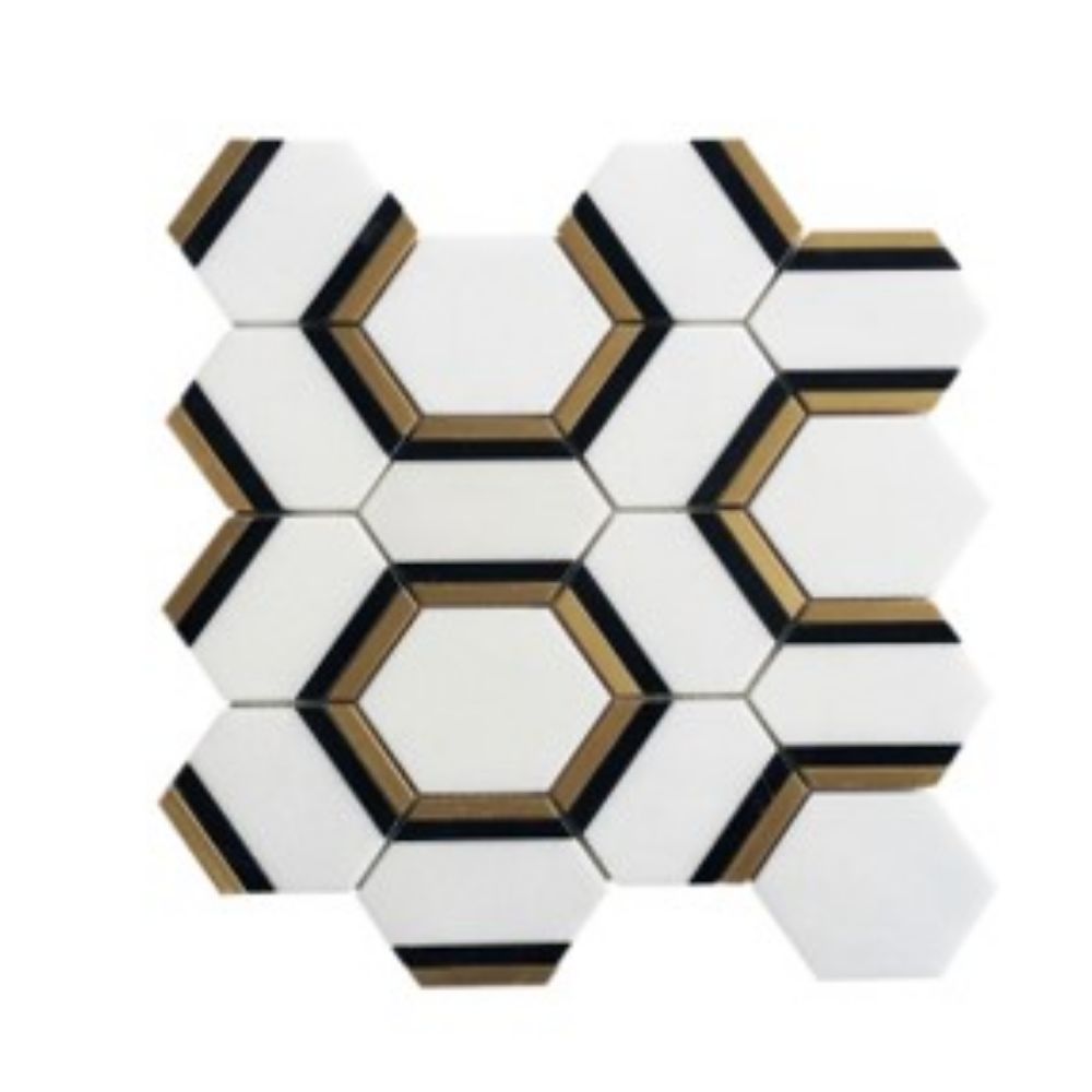 Belluno Designs AVE-1001 Avery 3" x 3" Nero Marquina  Hexagon Polished Mosaic Wall Tile